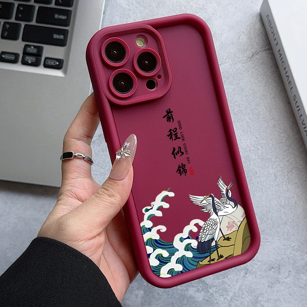 Koi Fish Red-crowned Crane Phone Case for Oppo Reno 12 11 10 8 7 6 5 4 3 2 Reno12 Reno11 Reno10 Reno8 T Z F Pro Plus 4G 5G Cover