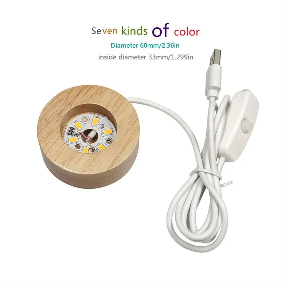 Seven Color Wood Light Base Rechargeable Remote Control Wooden LED Light Rotating Display Stand Lamp Holder Lamp Base Art