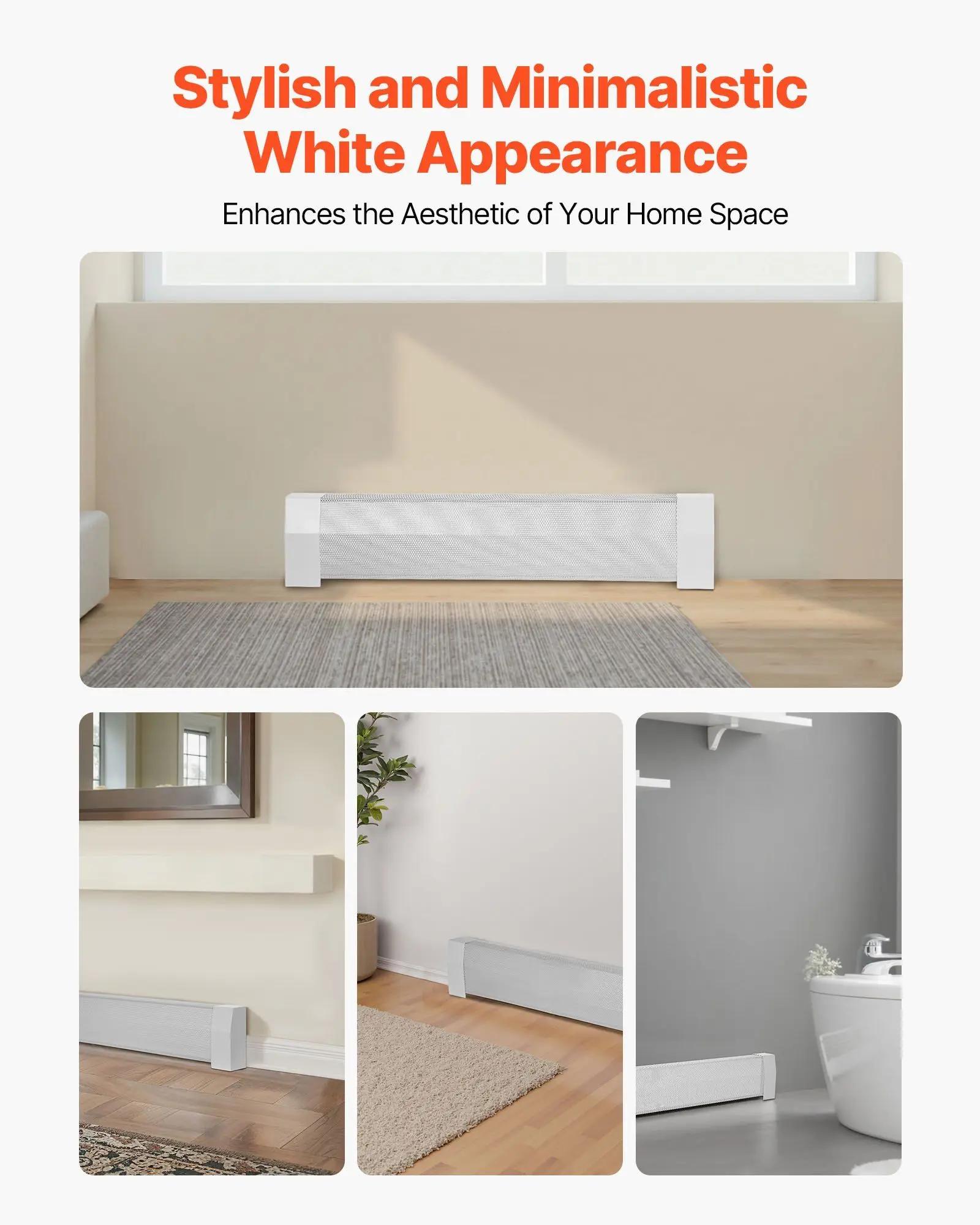 3フィートのベースボードヒーターカバー、プレミアムヘビーデューティースチール製ベントフロントパネル、電気暖房ユニット用、簡単取り付け交換、ホワイト