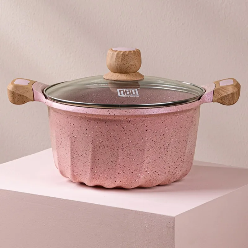 

Тонкая персиково-розовая медицинская каменная суповая кастрюля, двойные ушные кастрюли, бытовая кастрюля с антипригарным покрытием, кастрюля для тушения, подходит для всех источников тепла