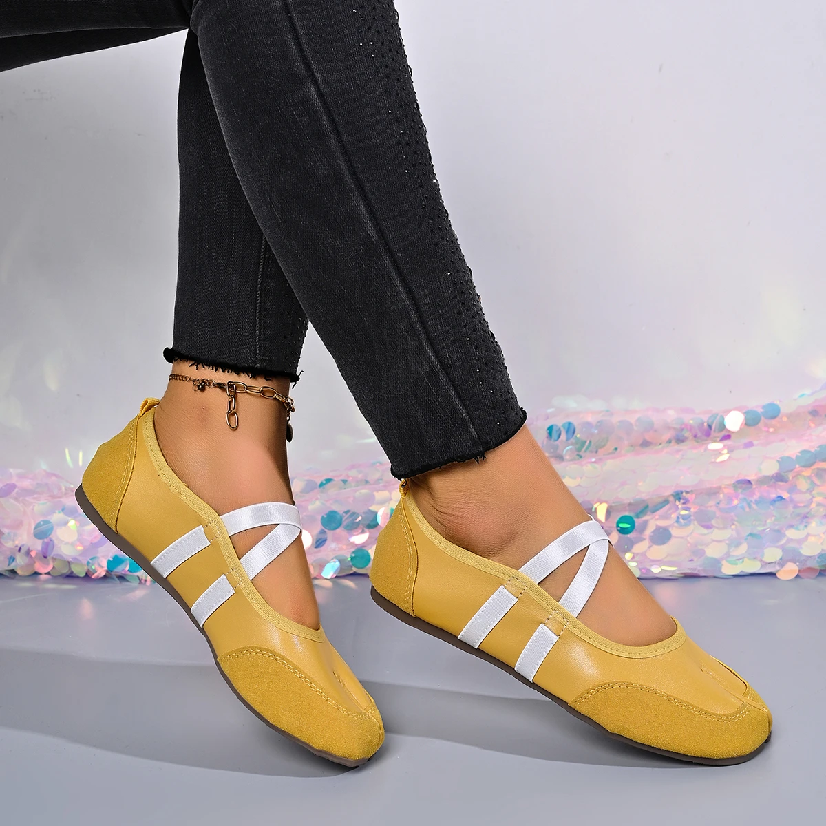 Schwarze, silberne, rote Ballettschuhe, Damen-Split-Toe-Ballerina-Tabi-Sneaker, Mary-Jane-Schuhe, Sommerschuhe – Detail 9