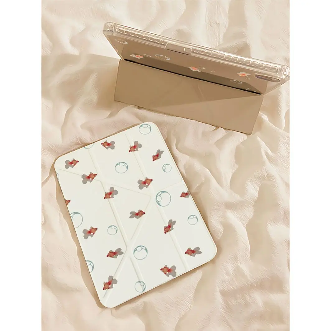 

Ins Kawaii Goldfish Bubbles Table Case For iPad Pro 11 12.9 13 M2 M3 M4 M5 Shell 8.3 9.7 10.2 5/6/7/8/9/10/11th Air 4 5 6 Cover