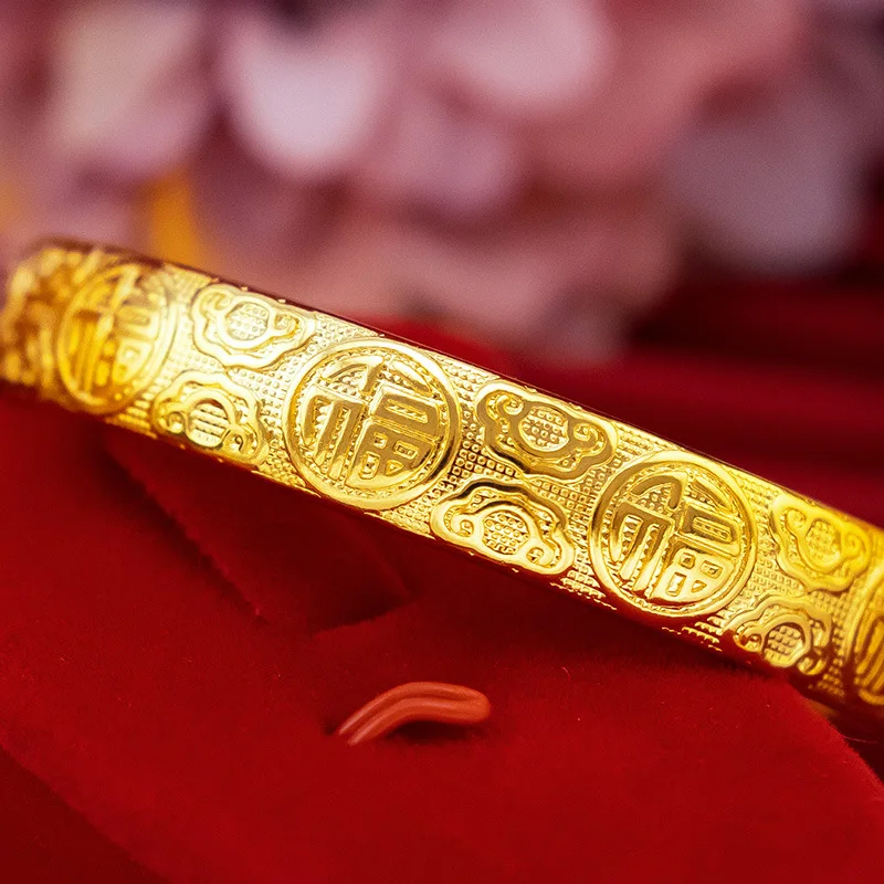 9999 real gold 24K yellow gold Women's Bafu Heart sutra Bracelet