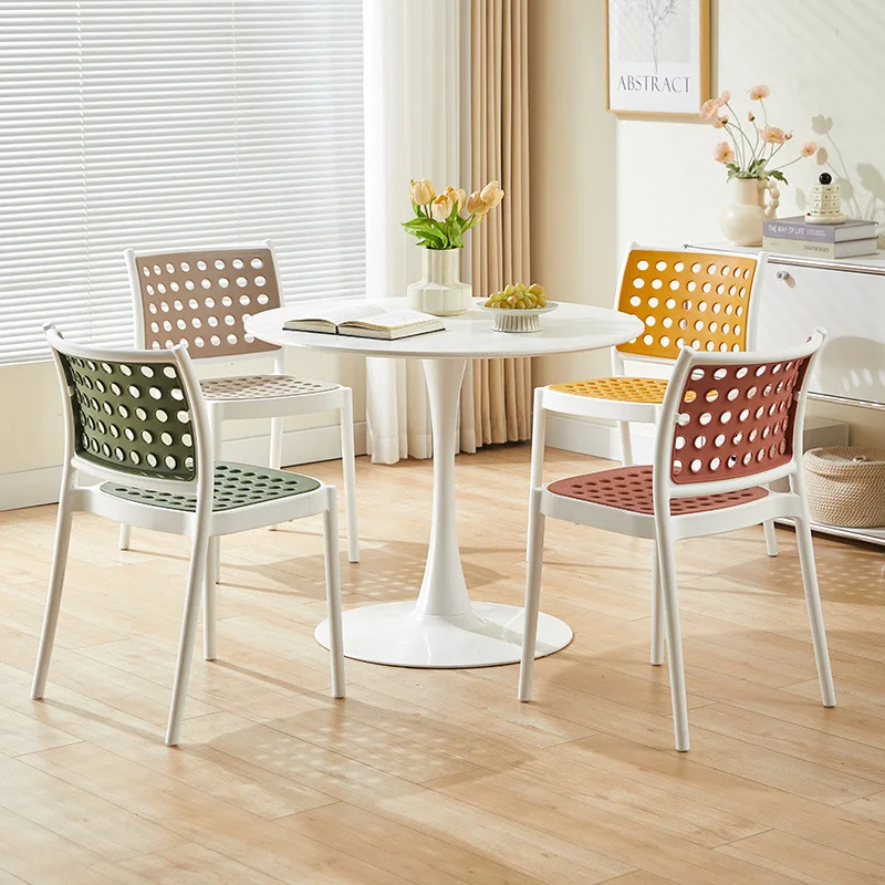Nordic plastic dining chair household thickened hollow backrest dining table and chair simple modern commercial outdoor stacked