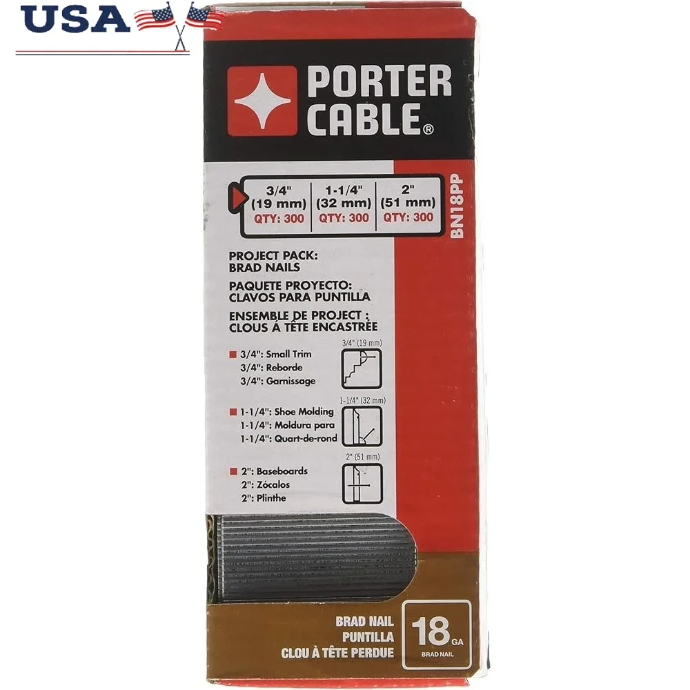 

18GA Brad Nails Project Pack 900 шт., 5/8 дюйма, 1-1/4 дюйма, 2 дюйма, крепежные детали, деревообработка, столярные изделия, проекты «сделай сам»