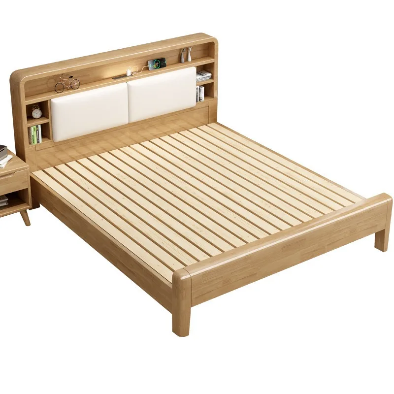 Solid wood bed 1.8 meters master bedroom double bed, modern simple small apartment bed 1.5 wedding bed