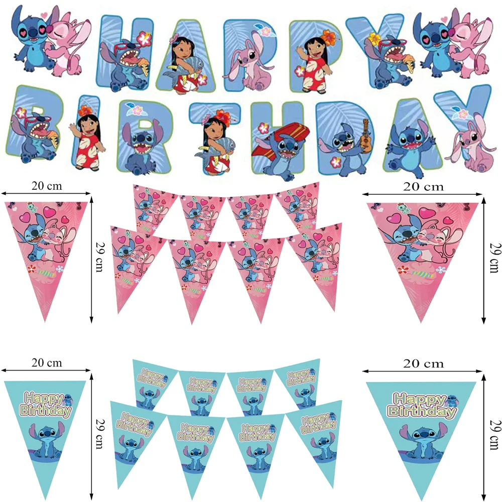 

Disney Stitch Bunting Happy Birthday Flags Decorations Hanging Banner Pennant Kids Baby Shower Events Party Supplies