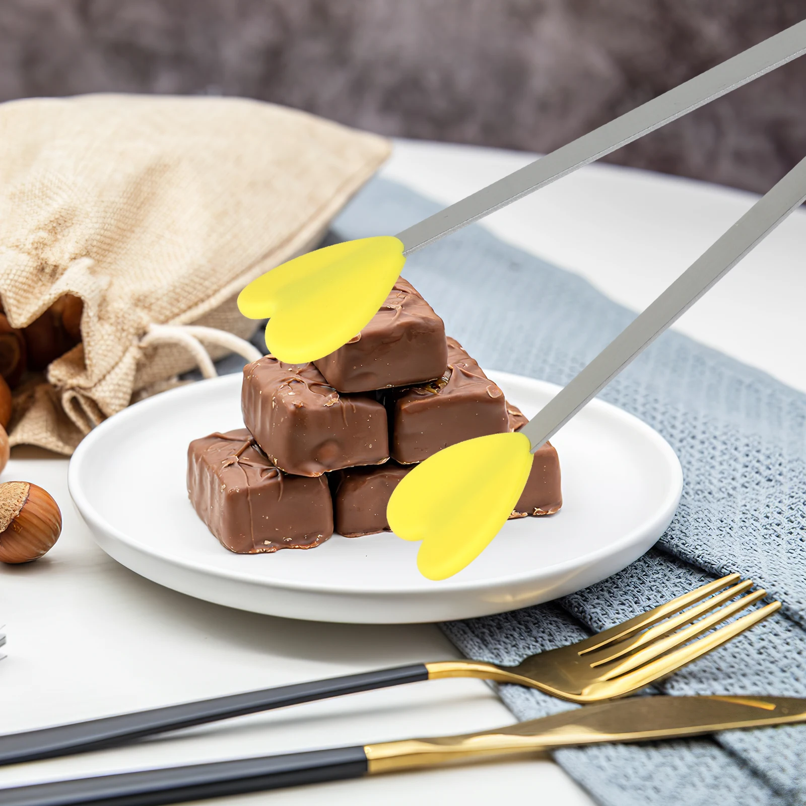 

8pcs Heart Ice Tongs Stainless Steel Food Serving Tongs Ergonomic Handle For Bbq Camping Kitchen Party Multi-Function Grill Tool