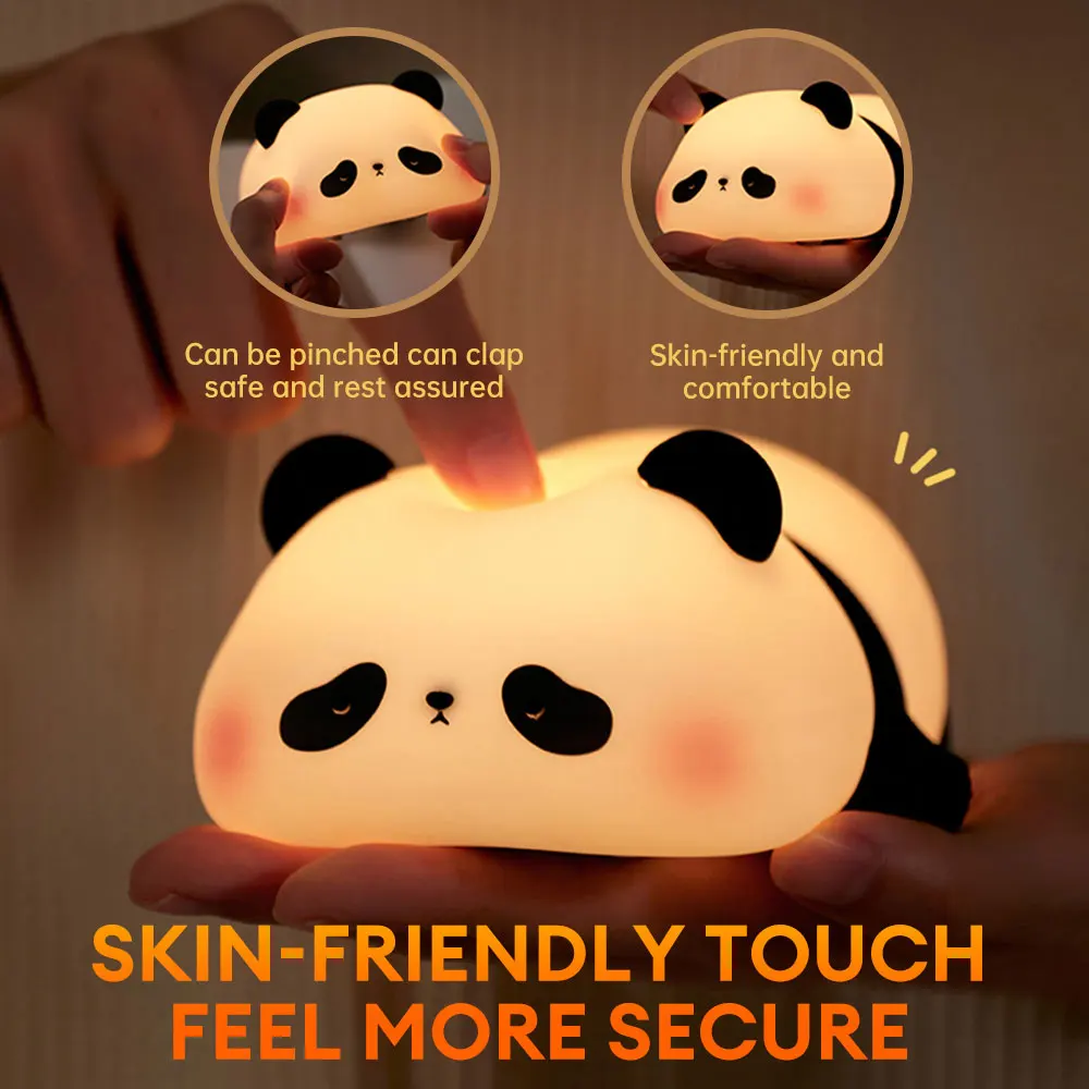 Imagem -06 - Cute Panda Led Night Light Silicone Pat Lamp Dimmable Dormir Atmosphere Timing Childrens Bedside Gift Engrenagens