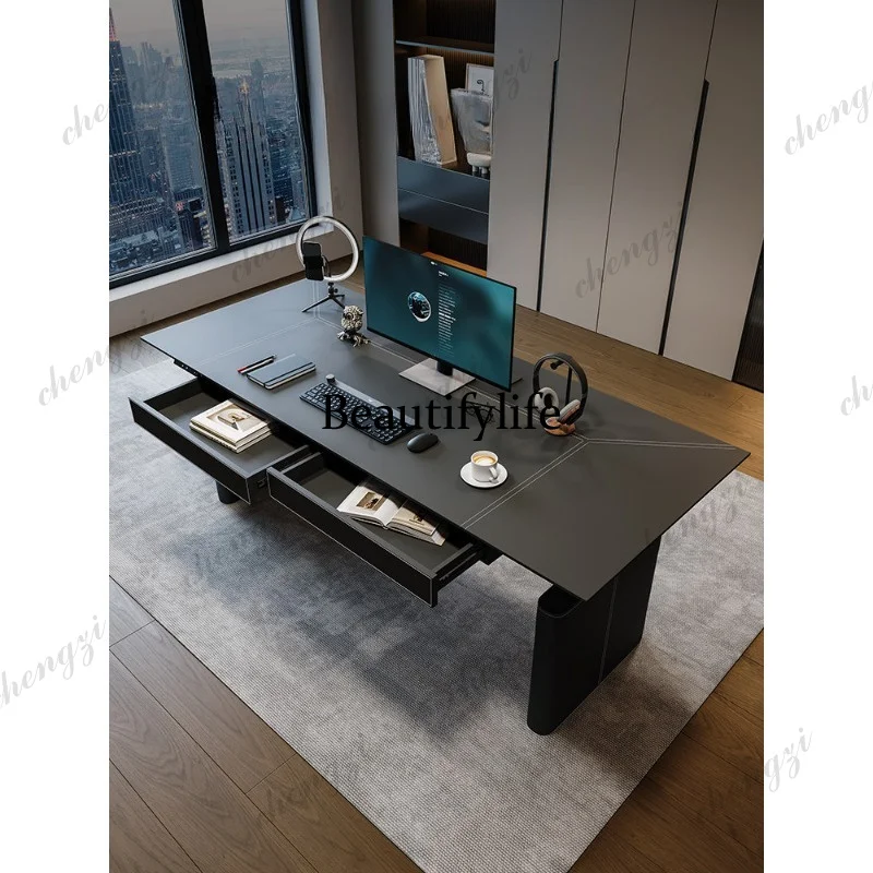 Electric lifting table legs saddle leather solid wood desk double office study table e-sports workbench