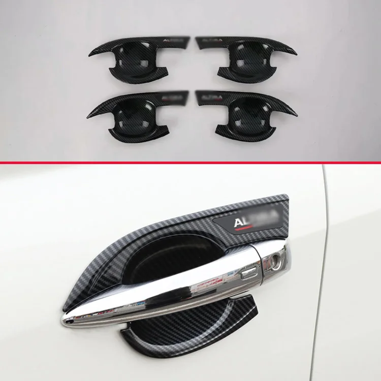 For Nissna Altima (L34) 2019 2020 Carbon Fiber Style Door Handle Bowl Cover Cup Cavity Trim Insert Catch Molding Garnish