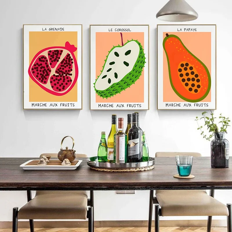 Multiple sizes 1pc frameless Canvas Painting,Fruit Cherry Guava Lychee Papaya Strawberry Soursop Lemon Poster Print Wall Art Pic