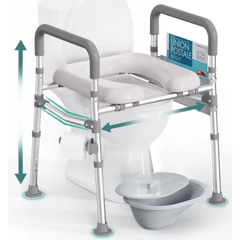 Adjustable Raised Toilet Safety Chair for Elderly Disabled with Shower Stool and Armrest