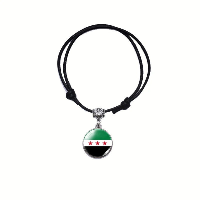 New Syrian Flag Pattern Time Gem Minimalist Style Black Hand Rope Bracelet Adjustable Length For Men Women Jewelry Accessories