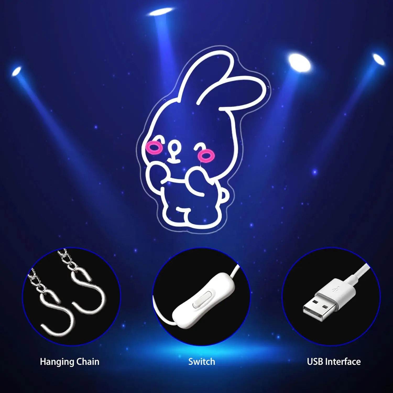 Rabbit Neon Sign for Wall Decor Neon Light Up Signs Home Decor for Bedroom Club Party Bar Shop USB Power with Dimmable Switch