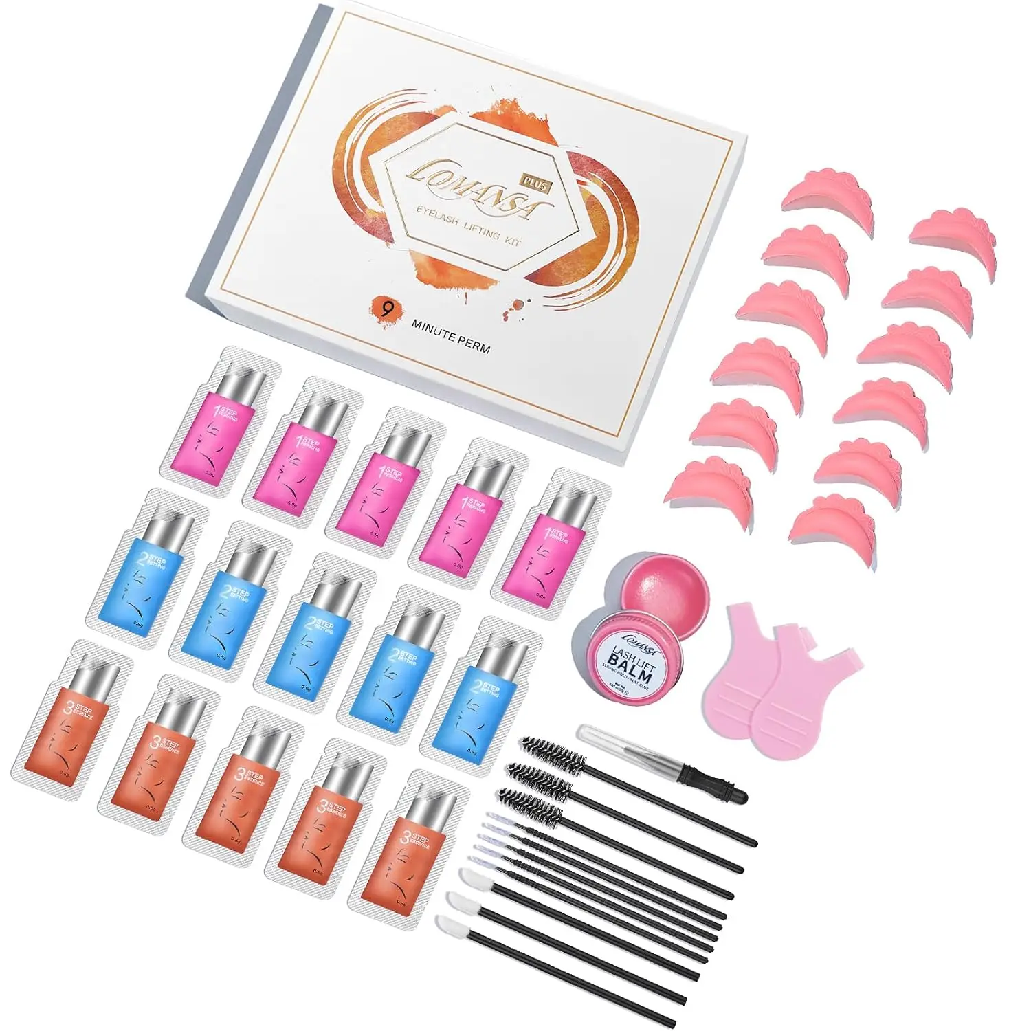 Lomansa Lash Lift Kit Eyelash Perming Kit Sachets Lotion Brow Lamination Kit Easy Open-Eye Lash Lift Pad Application Makeup Tool
