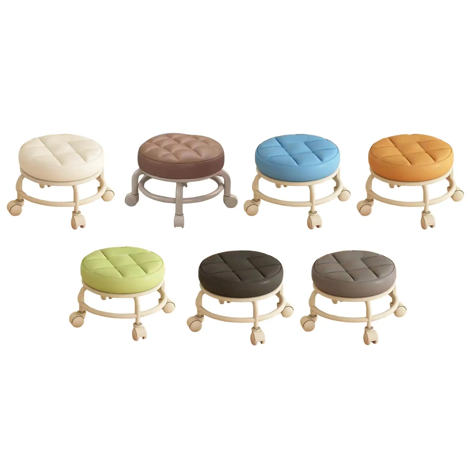 

Roller Seat Rolling Stool Round Low Height Foot Rest with Wheel PU Leather for Living Room Bedside Porch Salon Pedicure Home