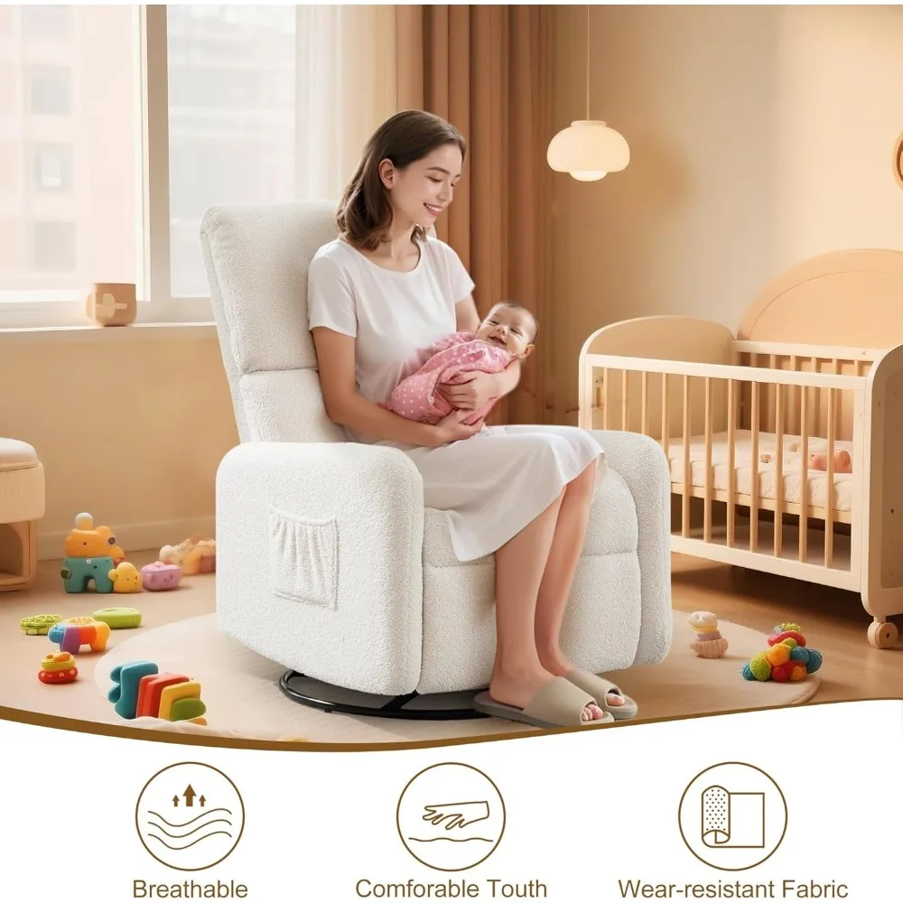 كرسي هزاز طائرة شراعية دوارة للحضانة مع جيوب جانبية ومقعد مبطن عميق وقاعدة فولاذية #5