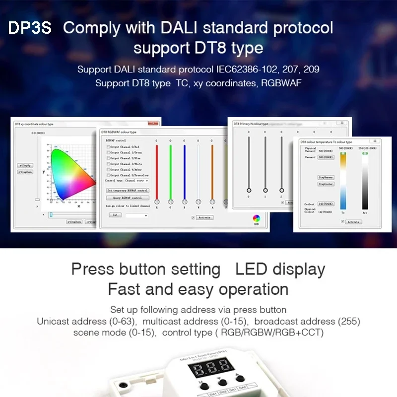 MiBoxer LED 컨트롤러 DL-X 조광기, DALI DT8 RGBW RGB + CCT 터치 패널, DALI 버스 전원 공급 장치 (DIN 레일) DL-POW1, DC12V, 24V, 5 in 1
