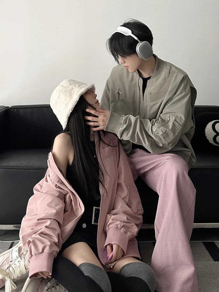 Loose American High Street Baseball Jacket Couple Outfit Flight Suit Anti-Wrinkle Treatment Youthful Style Long Sleeve Zipper...