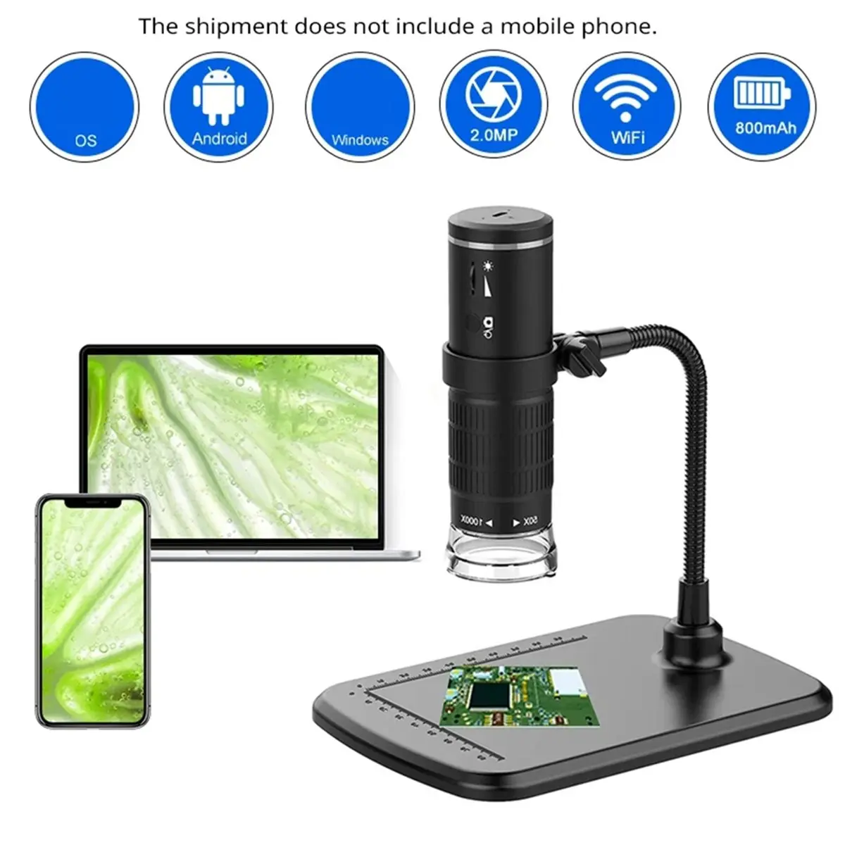 A72U Digital Microscope 50X-1000X Magnification Portable Handheld USB Microscope with Flexible Stand for Tablet PC