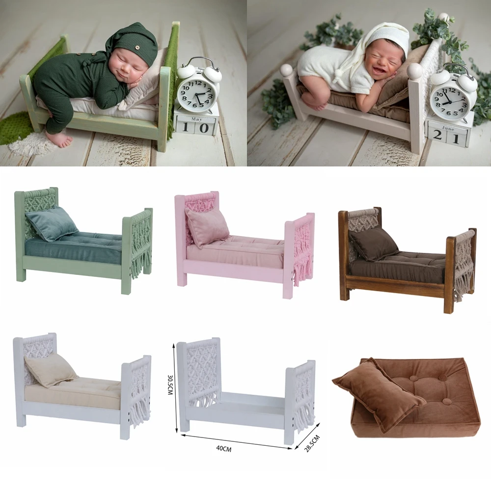 Retro Mini Bed Baby Photo Props Cotton Rope Weaving Newborn Photography Posing Mattress Pillow Sofa Accessories Studio Shooting