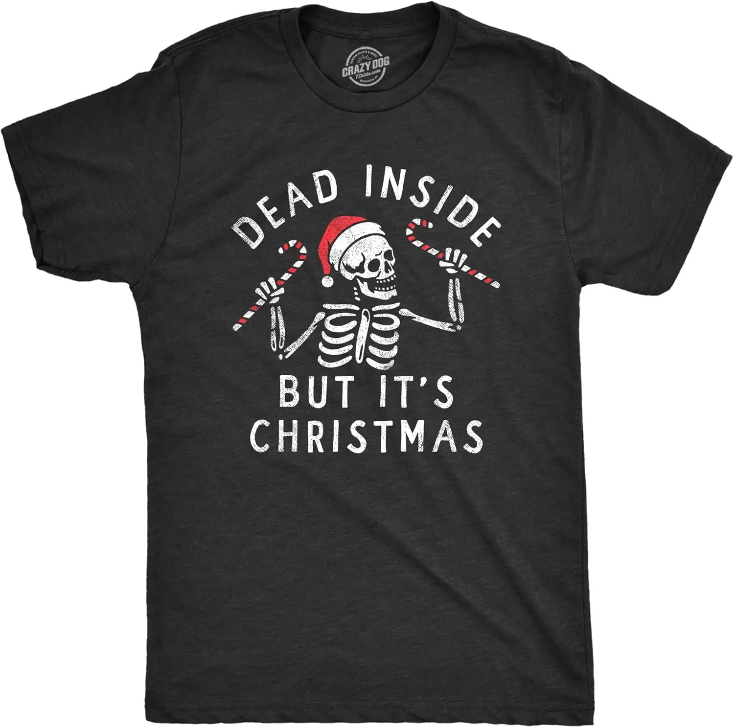 Mens Dead Inside But Its Christmas T Shirt Funny Depressed Xmas Skeleton Joke Tee for Guys