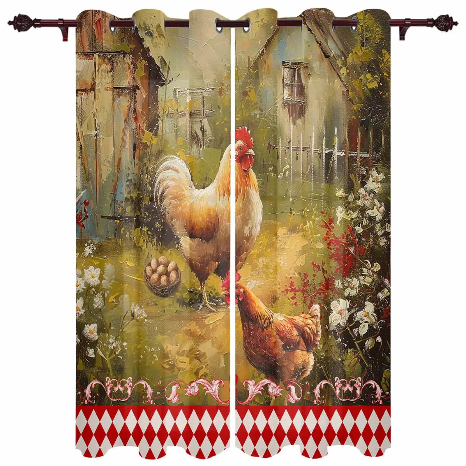 Retro Country Farm Hen Window Curtains for Living Room Luxury Bedroom Curtain Kitchen Blinds Drapes Curtains