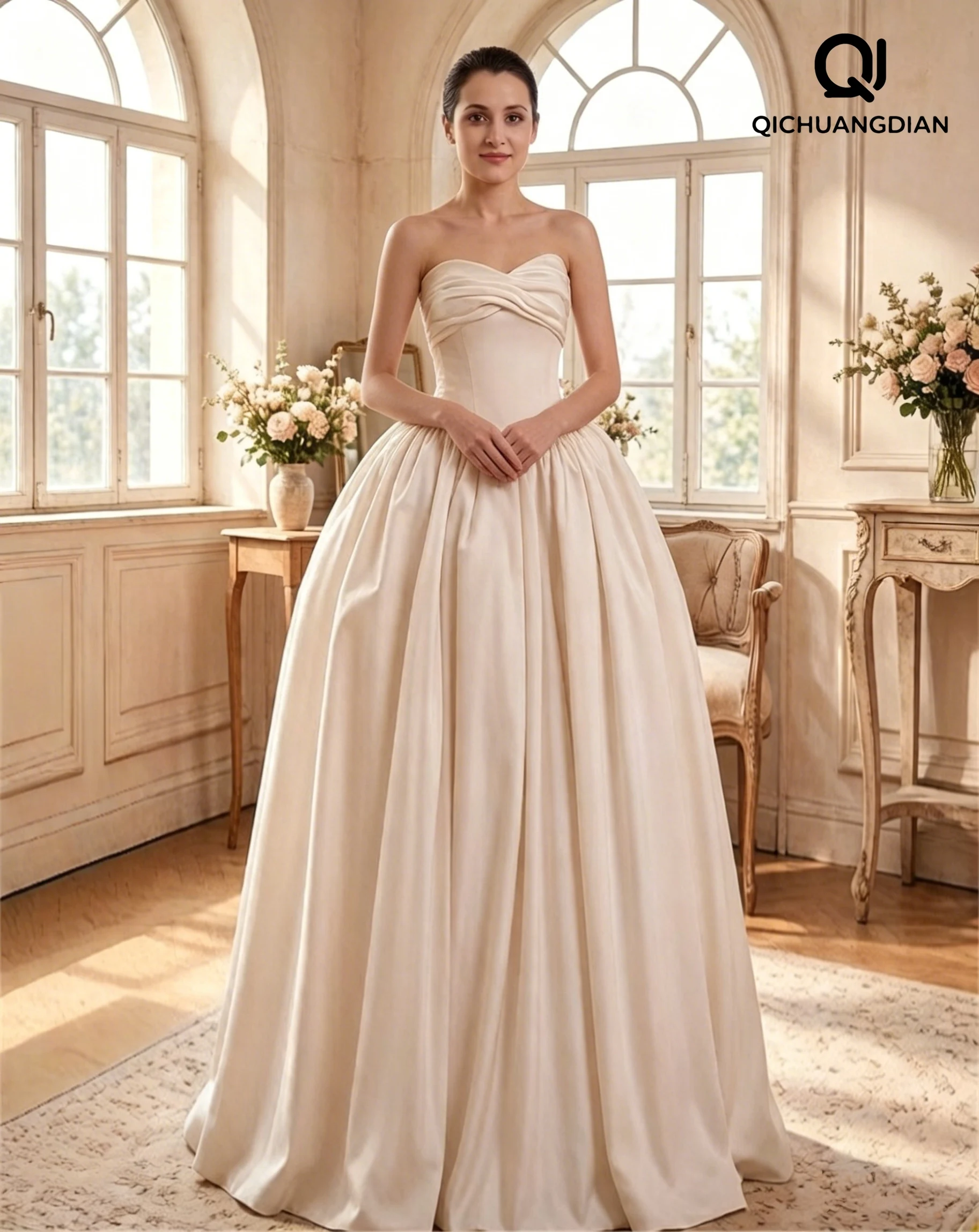 

Индивидуальное простое атласное свадебное платье без бретелек, корейское свадебное платье, плиссированное бальное платье, платье для выпускного вечера, vestido de novia, Robe De Mariee