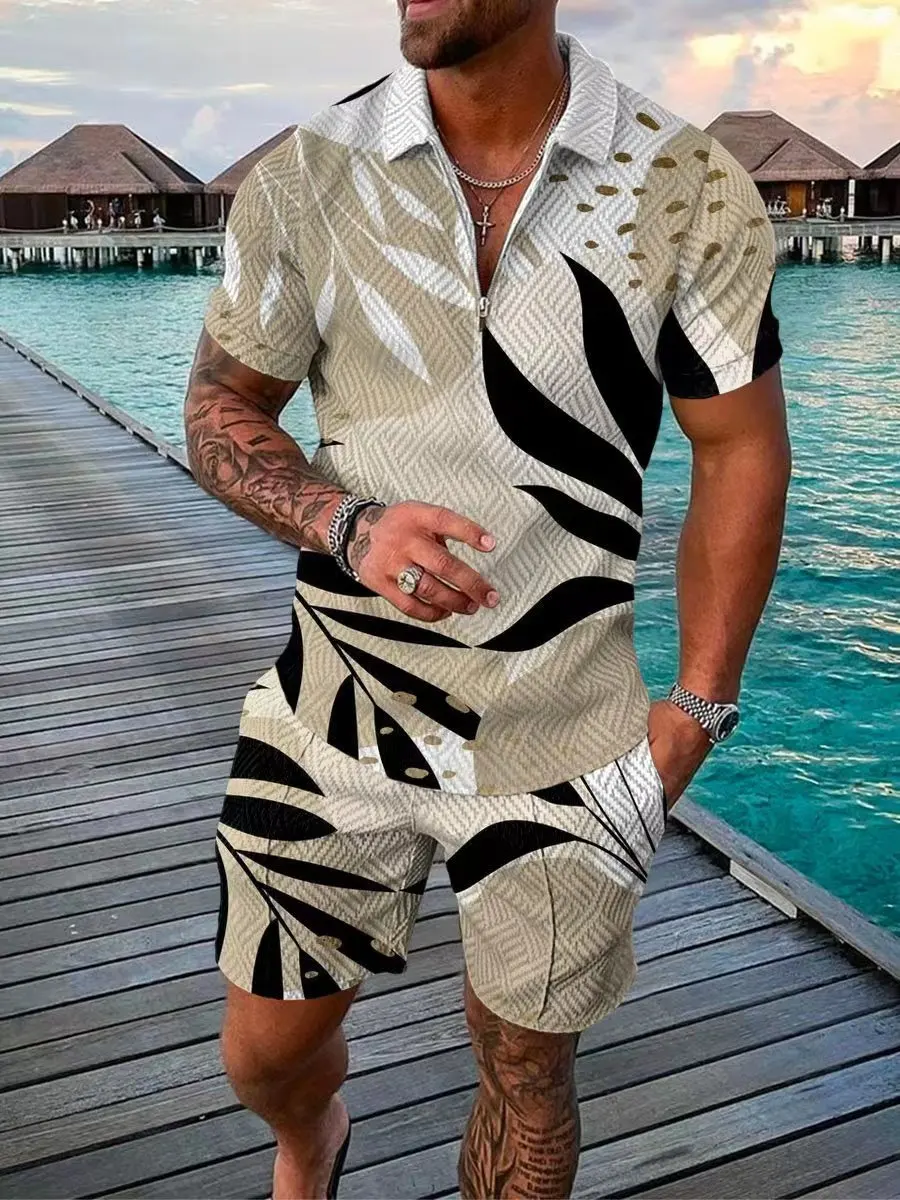 

Men's Sweatsuit floral Graphic printed T-Shirt Polos man Suit Hawaiian Short Sleeve Tee 2pcs Top Set