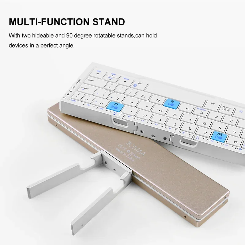 Jomaa teclado plegable Bluetooth teclado recargable Mini teclado inalámbrico plegable teclado de aluminio con soporte para teléfono