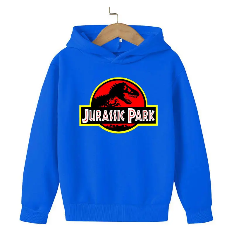 Jurassic Park Dinosaurs Hoodies Boys Girls Spring Autumn Cartoon Printed Children\'s Clothing Casual Sweatshirr Black Red Tops