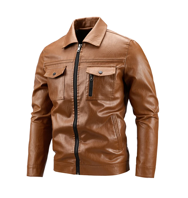 

Men's New Slim-Fit Lapel Tooling Plus Fleece PU Leather Jacket Autumn Winter Motorcycle Men's Thickened Short Leather Jacket