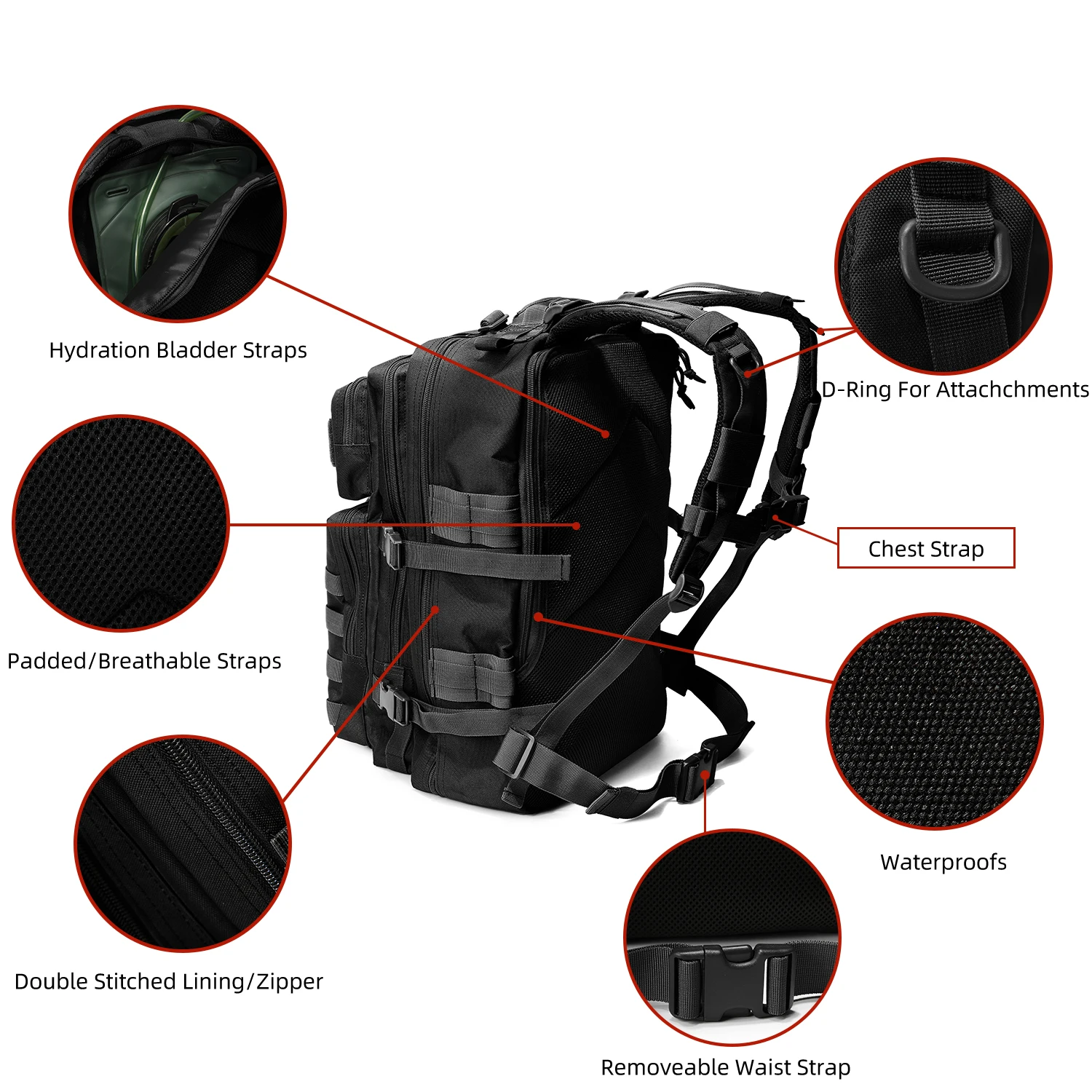 Mochila táctica 3P impermeable negra para montañismo exterior - imagen 3