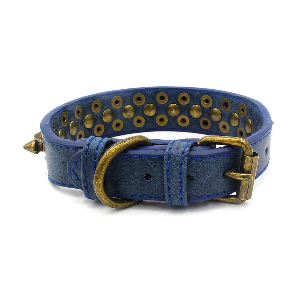 

Dark Blue Xs Anti-Bite Rivet Dog Collar Adjustable Durable PU Material Stylish Outdoor Pet Collar for Walking Pet Supplies