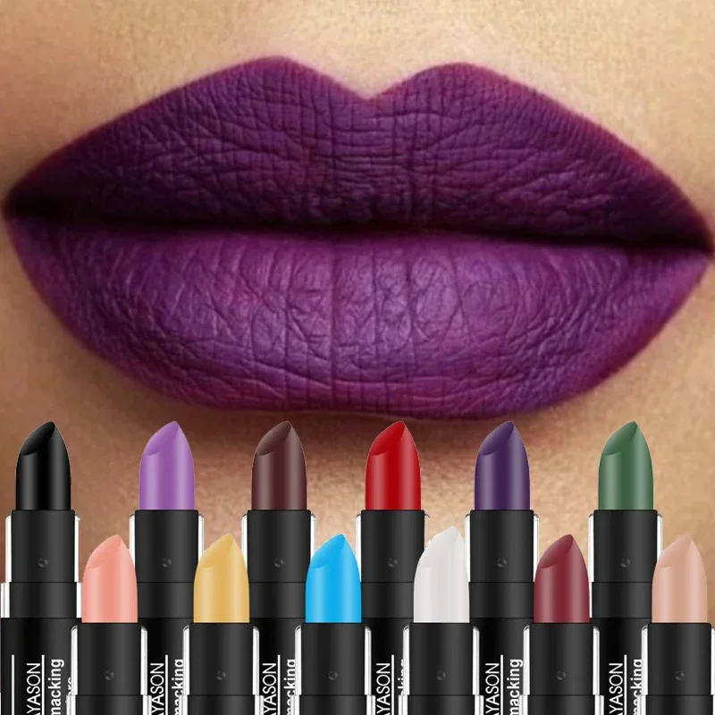 Matte Nude Lipsticks 12 Colors Waterproof Long Lasting Non-stick Cup Lip Glaze Sexy Vampire Red Black Lipstick Pigment Cosmetics