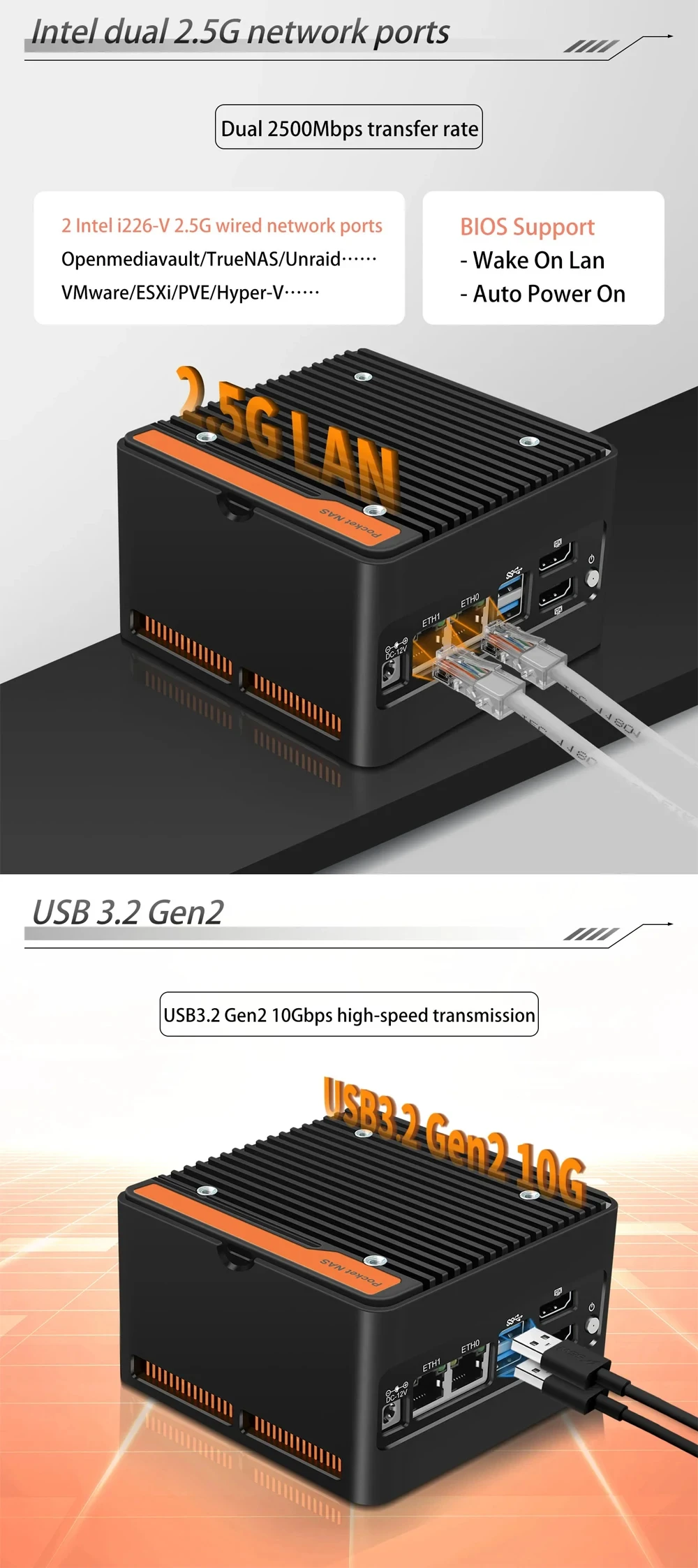 12th Gen Intel NAS Mini PC 3 N355 N305 N150 N100 4xM.2 NVMe Board 2xi226-V 2.5G DDR5 2xUSB3.2 HD Firewall PC Mini Computer Host