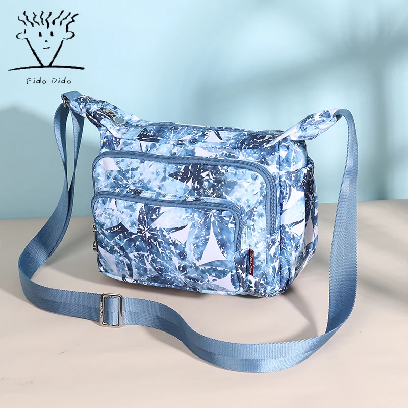 

FIDO DIDO 2025 New sea blue leaf crossbody bag Oxford nylon waterproof Mom bag for going out large capacity fashionable genuine