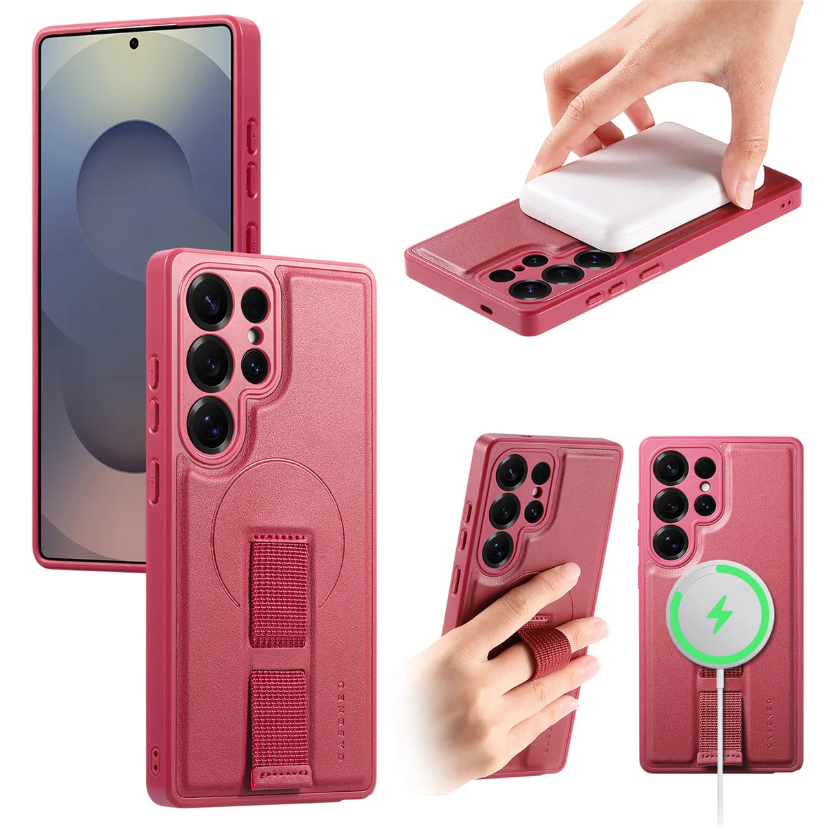 For Magsafe Magnetic Wrist Strap Phone Case for Samsung Galaxy S25 Edge S25 Ultra S26 Plus Leather ShockProof Protective Cover
