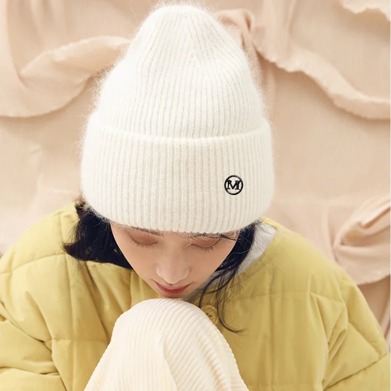 2024 رقيق الأنجورا قبعة الأرنب الفراء قبعة الشتاء الدافئة للمرأة الكشمير الصوف لينة بيني الأزرق محبوك قبعة التزلج في الهواء الطلق الإناث #1