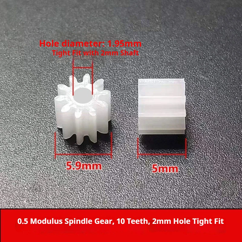 102A 100pcs 0.5 Module Plastic Spindle Gear, 10 Teeth, 2mm Tight Fit Bore, Cylindrical Spur Gear Model Toy DIY Parts Accessories