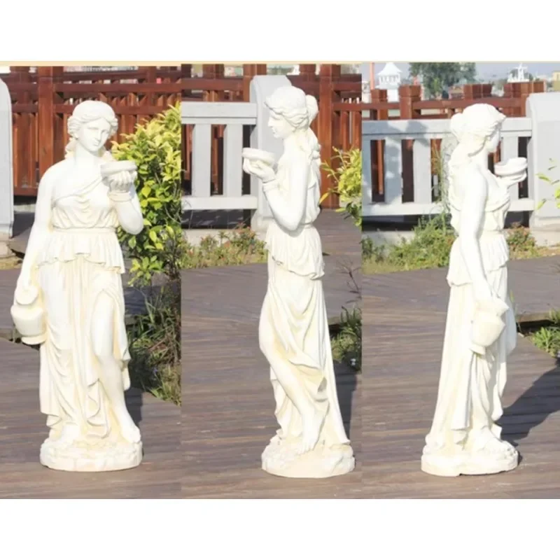 L-18  Bowl-Holding Lady with Teapot Sculpture Large Floor-Standing Figure Ornament European Style Garden Landscape Decoration