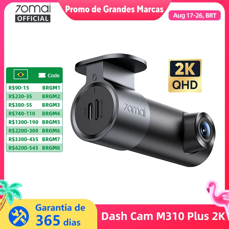 Câmera Veicular 70mai M310 Plus 2K com Controle por Voz em Inglês, Visão Noturna WDR 1440P, Vigilância de Estacionamento 24H, DVR Automotivo 70mai M310 2K Wi-Fi 6