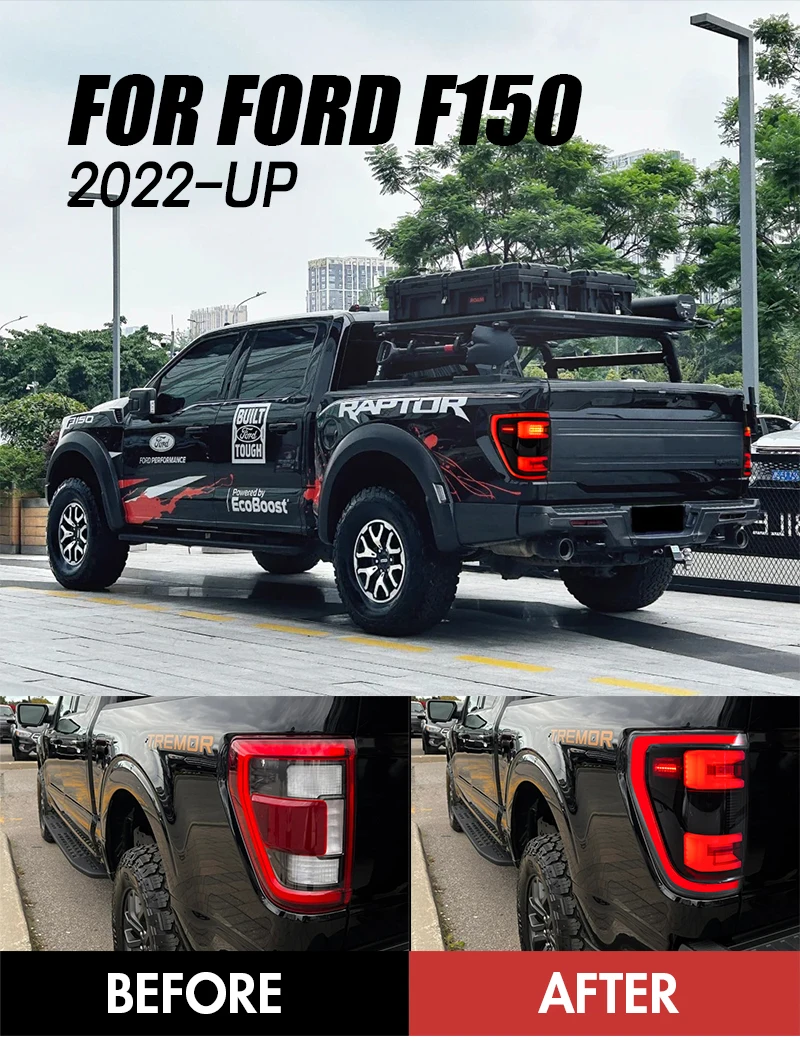 

Светодиодные задние фонари для Ford F-150 F150 XL STX 2021-2024 без версии с радаром, с дневными ходовыми огнями и последовательными указателями поворота, бесшовная замена