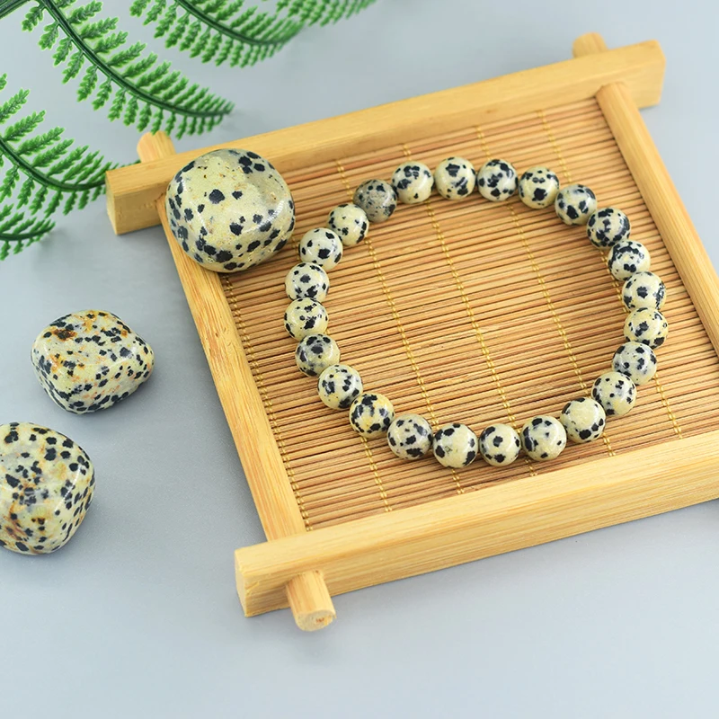 Natural Spotted Stone Beads Prayer Bracelets for Women Men Natural Stone Dalmatian Beads Bracelet Yoga Meditation Energy Healing