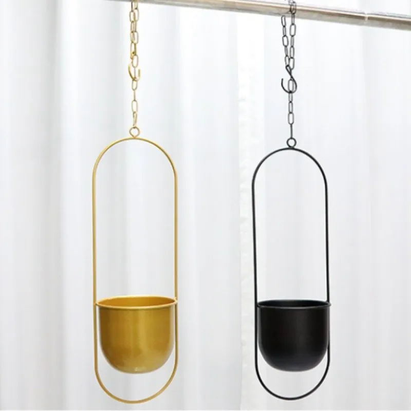 1pcs Minimalist Modern Creative Hanging Iron Flower Pot Balcony Hanging Plant Decor Hanging Basket Planter Metal Hanging Basket