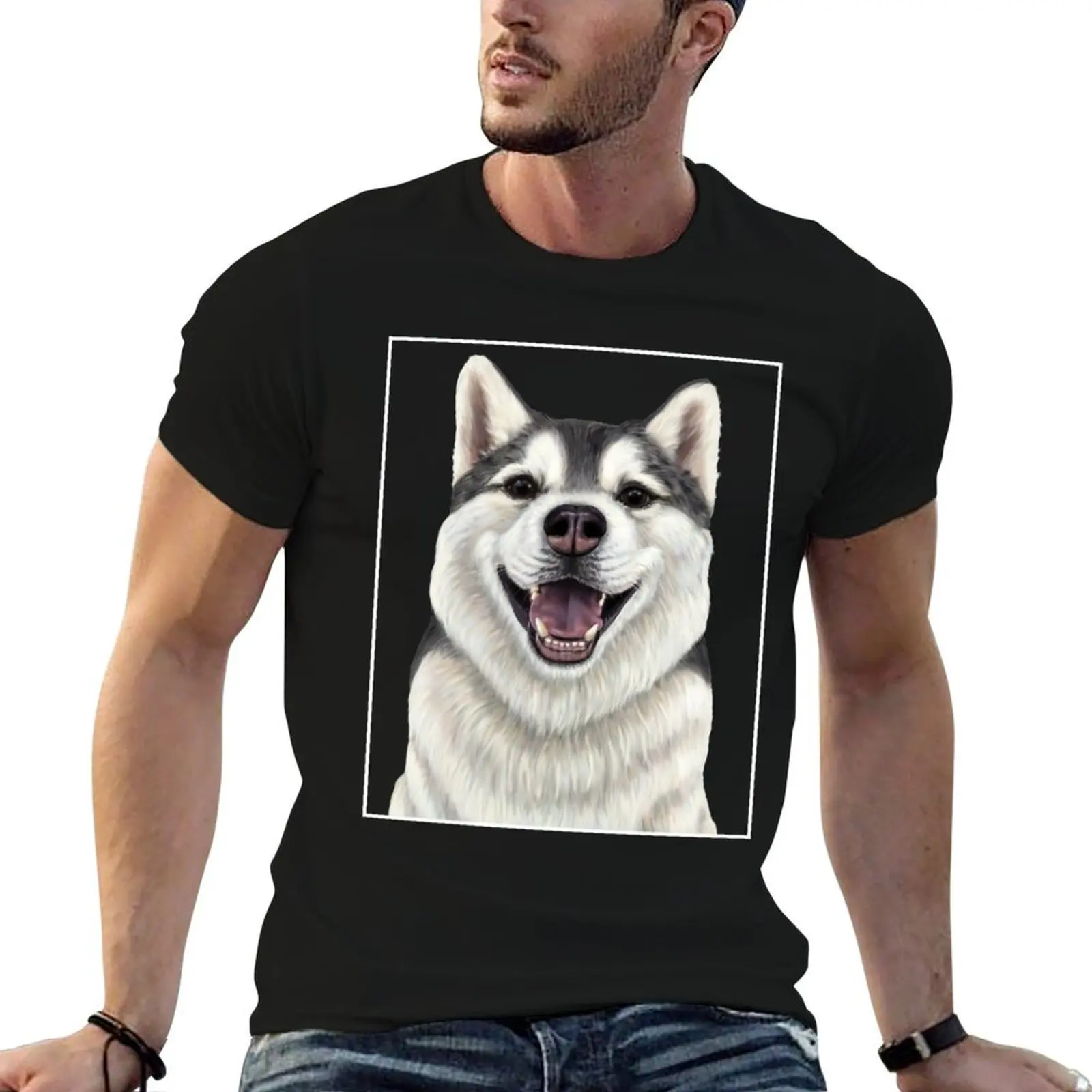 

Siberian Husky - Up close dog T-Shirt t shirt custom print cotton t shirts high quality T-Shirt