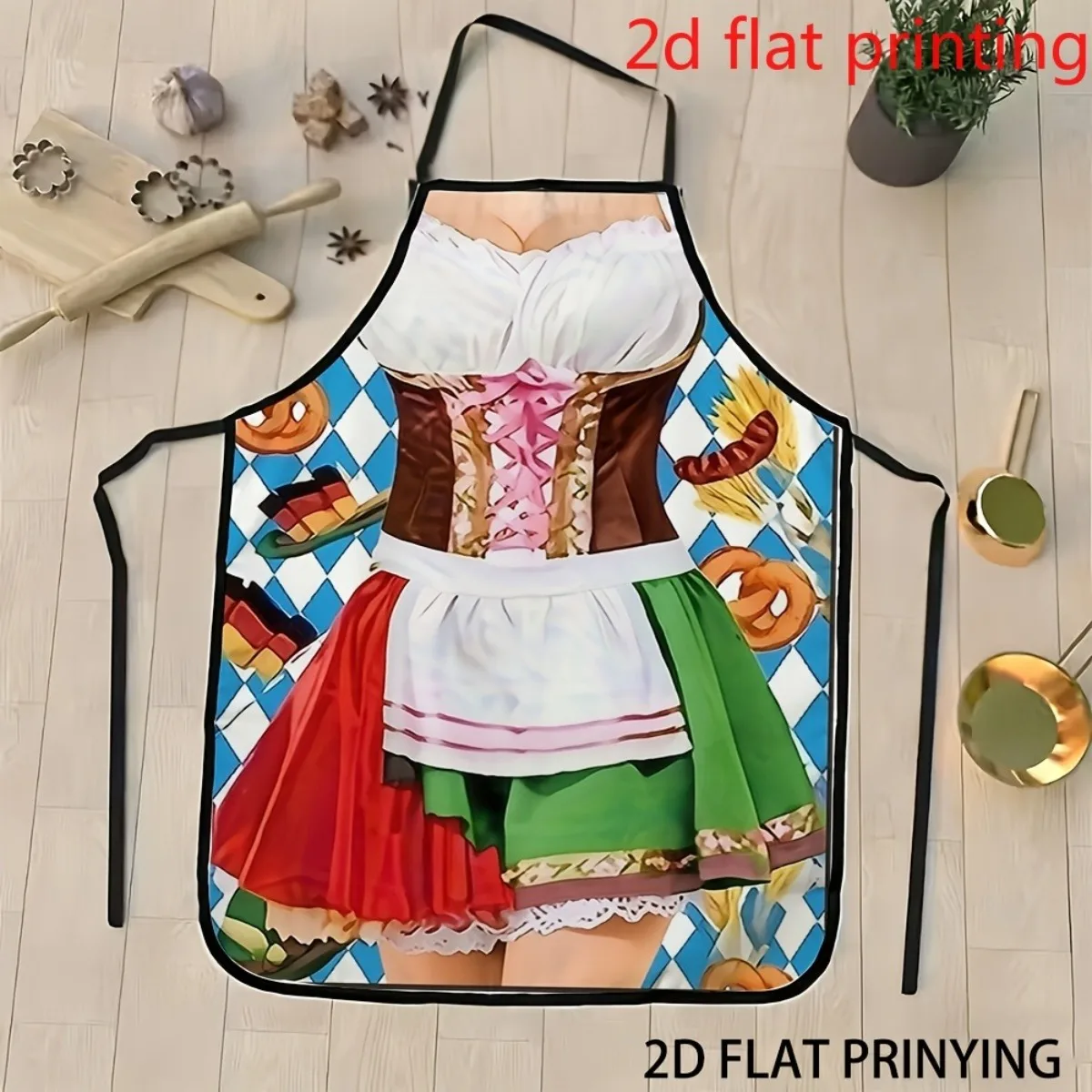 1pc 2D Flat German Oktoberfest Bavarian Lederhosen Print Apron, Unisex for BBQ, Baking & Themed Parties