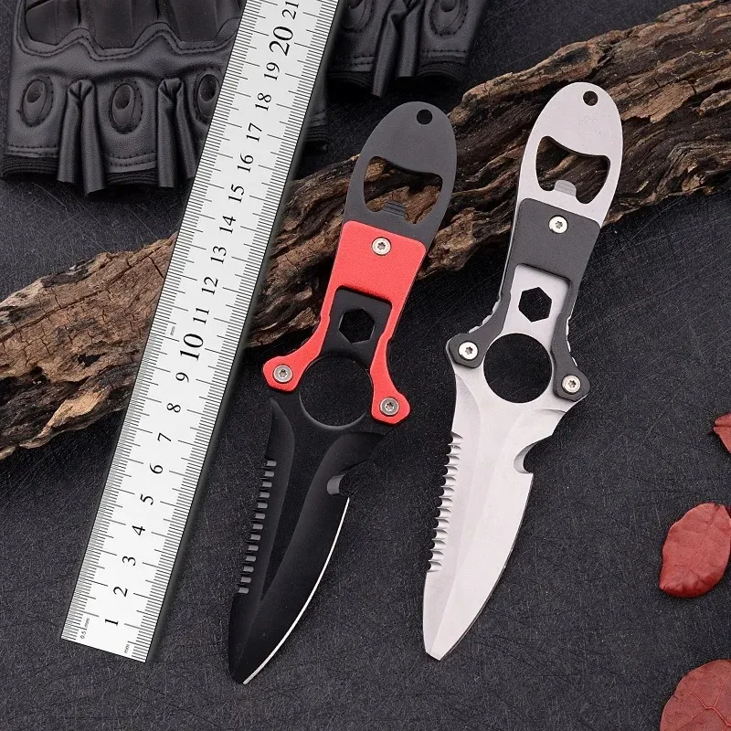 Stainless steel multifunctional knife diving tool water rescue rope cutter field seeking adventure self-defense tool leggings kn view 2