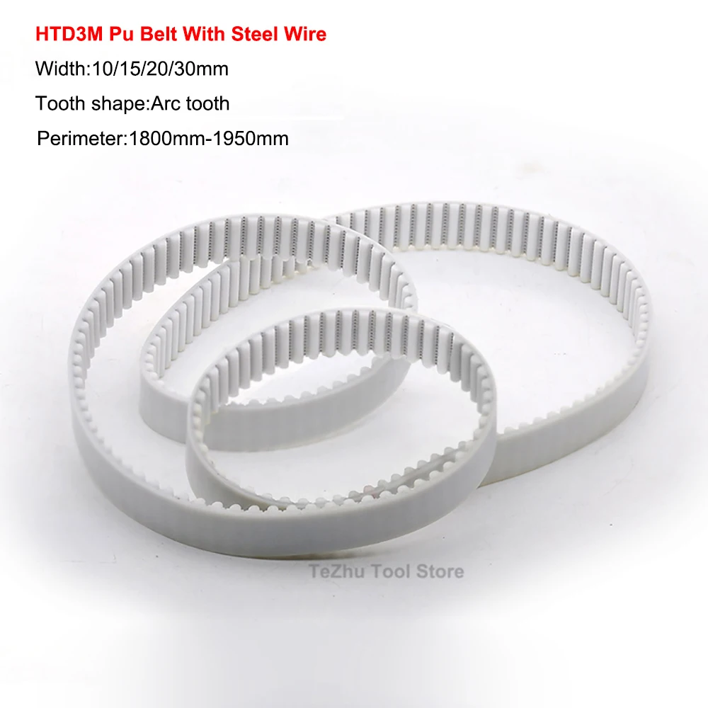 

1PCS HTD3M 1800mm-1950mm Closed Loop Polyurethane Pu Belt With Steel Wire Core White Synchronous Belt Width 10/15/20/30mm